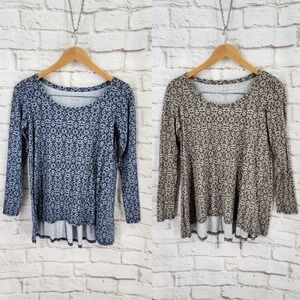 J Jill Pima Cotton Top Lot Of 2 XSP Back Tie Print Classic Work Office Flowy